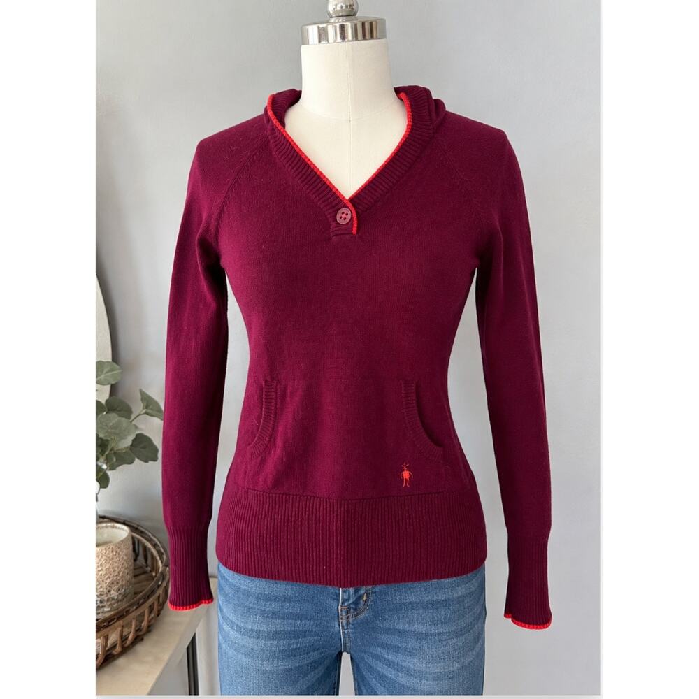 Smartwool 100% Merino Wool Hooded Sweater Magenta Floral Pocket Small